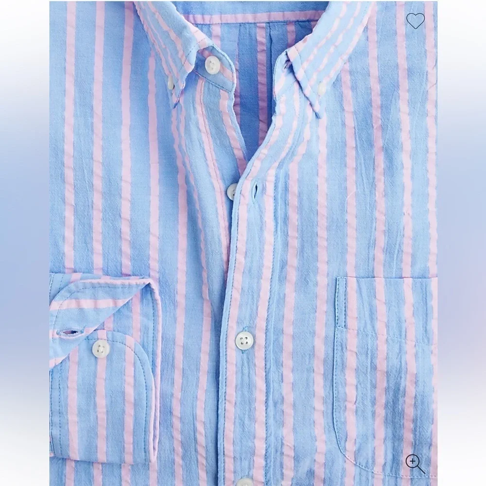 J.CREW Seersucker Lightweight Striped Long Sleeve Button Down Shirt Slim Large
